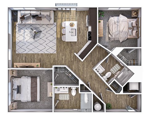 Floor plan for 2 beds, 2 baths, 1116 sqft
